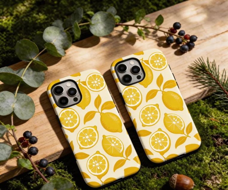 Yellow Lemon Phone Case – Fresh Minimal Citrus Pattern | Gift for Her, Compatible with iPhone 17 Pro Max